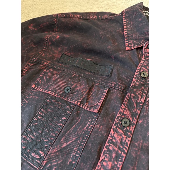 Affliction Y2K Men's XL Red/Black Button Down Short Sleeve. Live Fast MMA Grunge - Picture 3 of 12